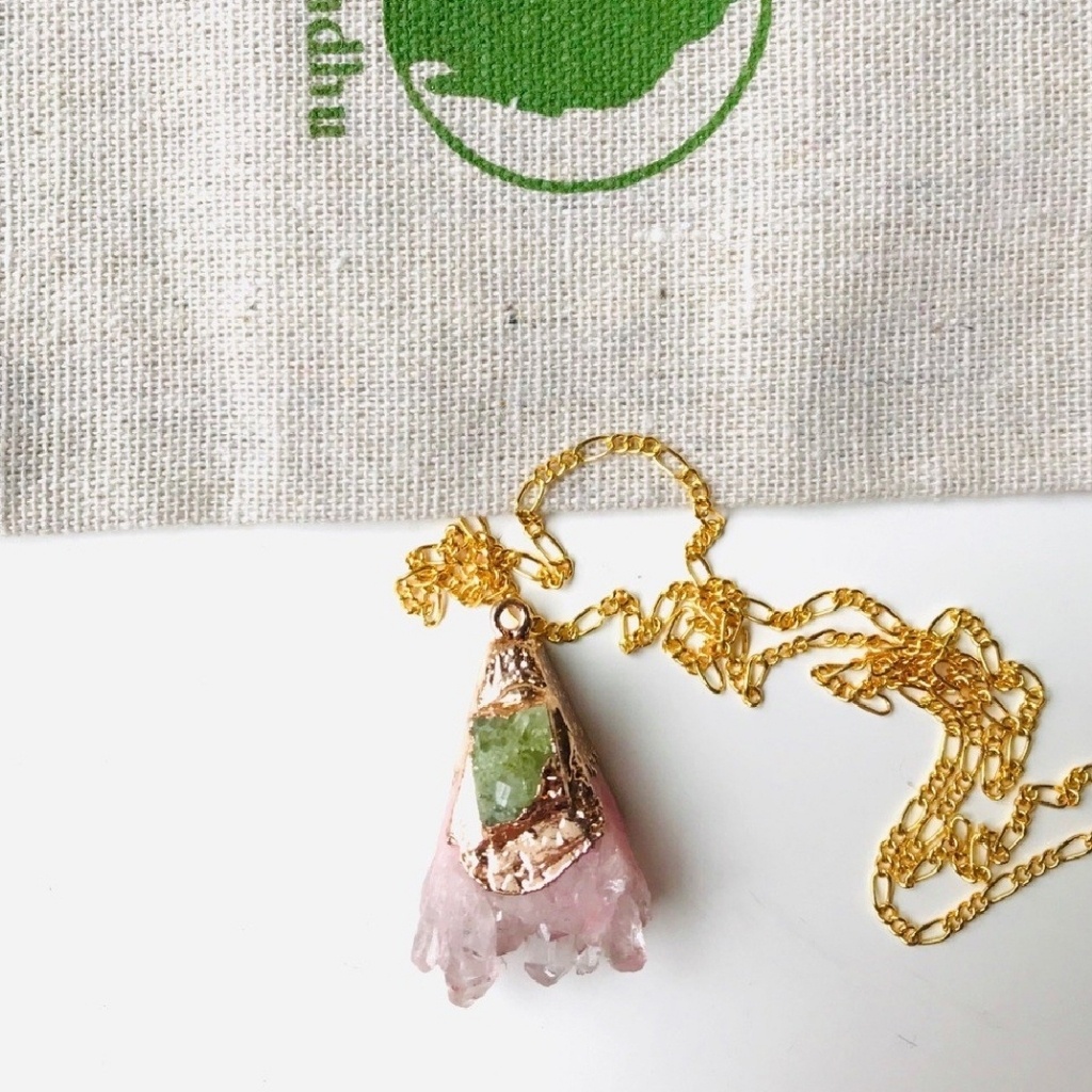 Necklace Rose Quartz Pendent Figaro3+1 Necklace